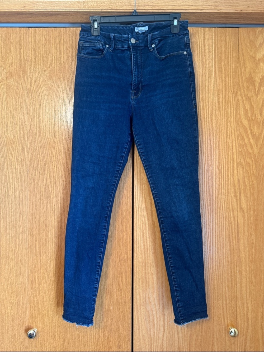 Good American Dark Blue Women's High-Rise freyed bottoms long skinnyJeans - Picture 2 of 5